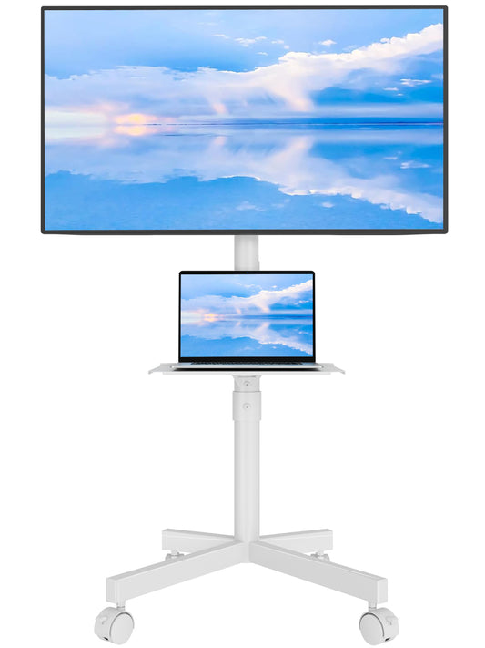 BONTEC Mobiler TV-Ständer auf Rollen, freistehender TV-Ständer für 23-60 Zoll LED LCD Plasma Fernseher, rollbarer TV-Wagen mit höhenverstellbarer Laptop-Ablage, max. VESA 400x400mm, hält bis zu 25kg