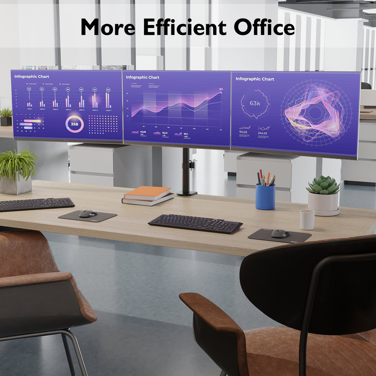 BONTEC Dreifach-Monitorständer für 3 Monitore 13-24 Zoll