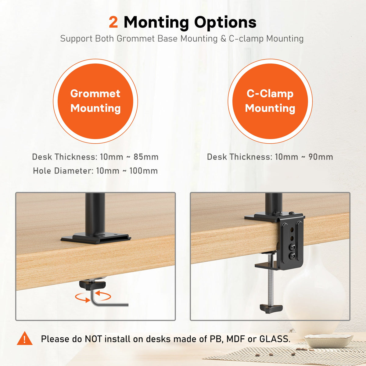 Redbat Monitor- und Laptopständer für 13-32 Zoll LCD-LED-Bildschirme, verstellbare Monitorhalterung mit Laptopablage für Laptops/Notebooks bis 16 Zoll, Laptoparm mit VESA 75/100 mm, 2 Befestigungsmöglichkeiten