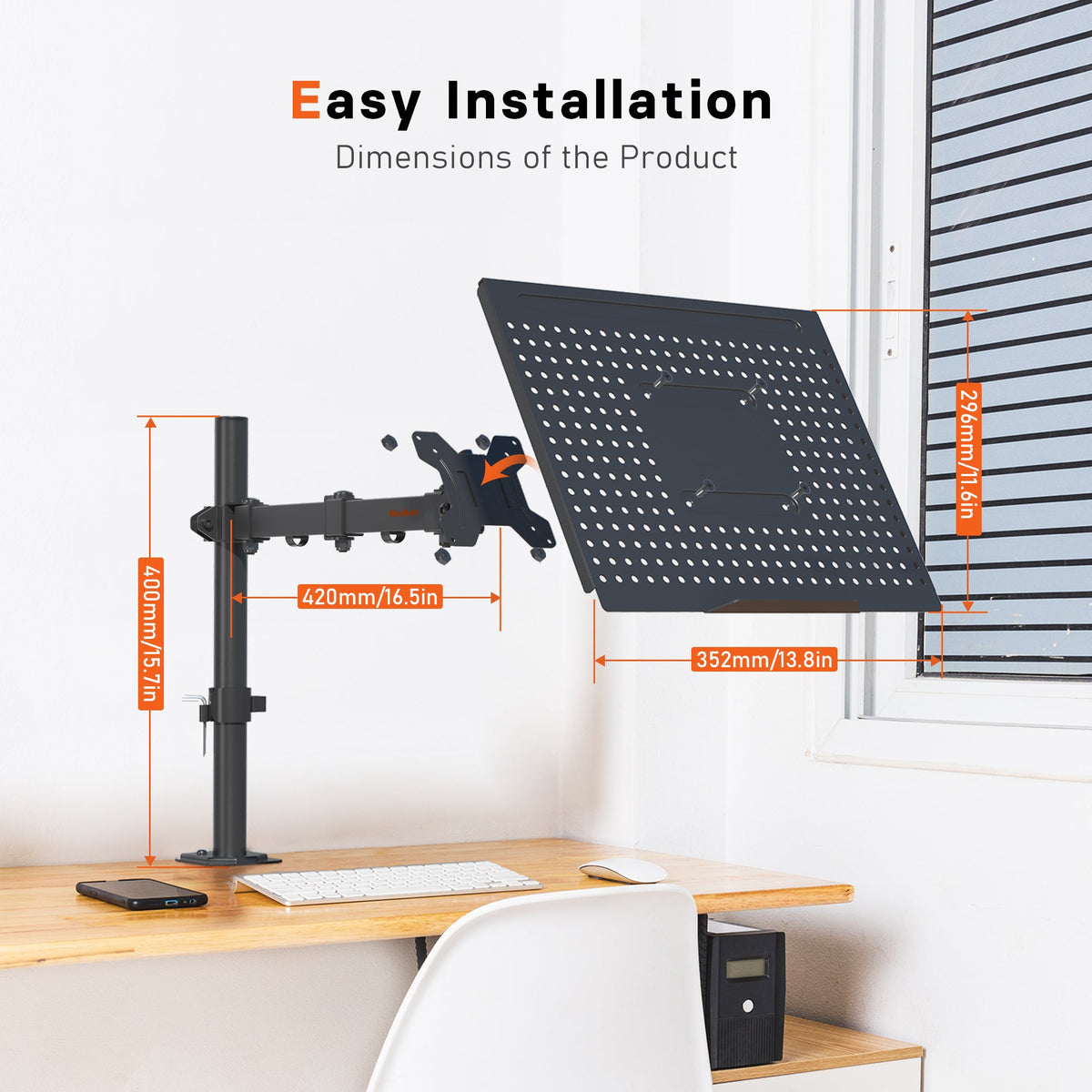 Redbat Laptop Arm für Laptop/Notebook bis 17 Zoll, Höhenverstellbarer Laptop-Arm für Schreibtisch Gewicht bis 8kg, Laptop Halterung mit 2 Befestigungsoptionen, VESA 75/100 für Monitor 13-32 Zoll