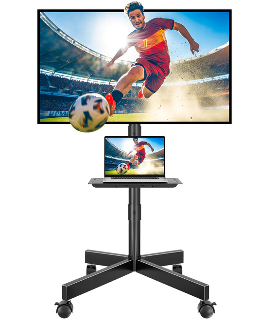 BONTEC Mobiler TV-Ständer auf Rollen, Rollbarer TV-Wagen mit Medienablage, TV-Halterung mit Neigungsfunktion, 2-stufig höhenverstellbares Low-Profile-Design für 23–60 Zoll LED/LCD/OLED Fernseher, Belastbar bis 40 kg, Max. VESA 400x400mm
