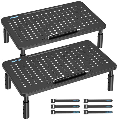 BONTEC Metall Monitorständer, Höhenverstellbarer Ständer für Schreibtisch, Ergonomischer 3-stufiger Schreibtisch-Organizer mit Kabelmanagement, Laptop- & Computermonitorständer bis 20 kg, 2er-Pack