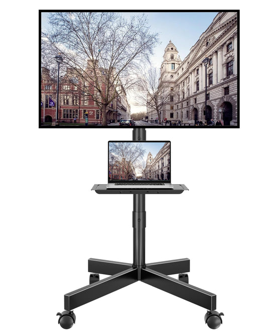 BONTEC Mobiler TV-Ständer auf Rollen, Rollbarer TV-Wagen mit Medienablage, TV-Halterung mit Neigungsfunktion, 2-stufig höhenverstellbares Low-Profile-Design für 23–60 Zoll LED/LCD/OLED Fernseher, Belastbar bis 40 kg, Max. VESA 400x400mm