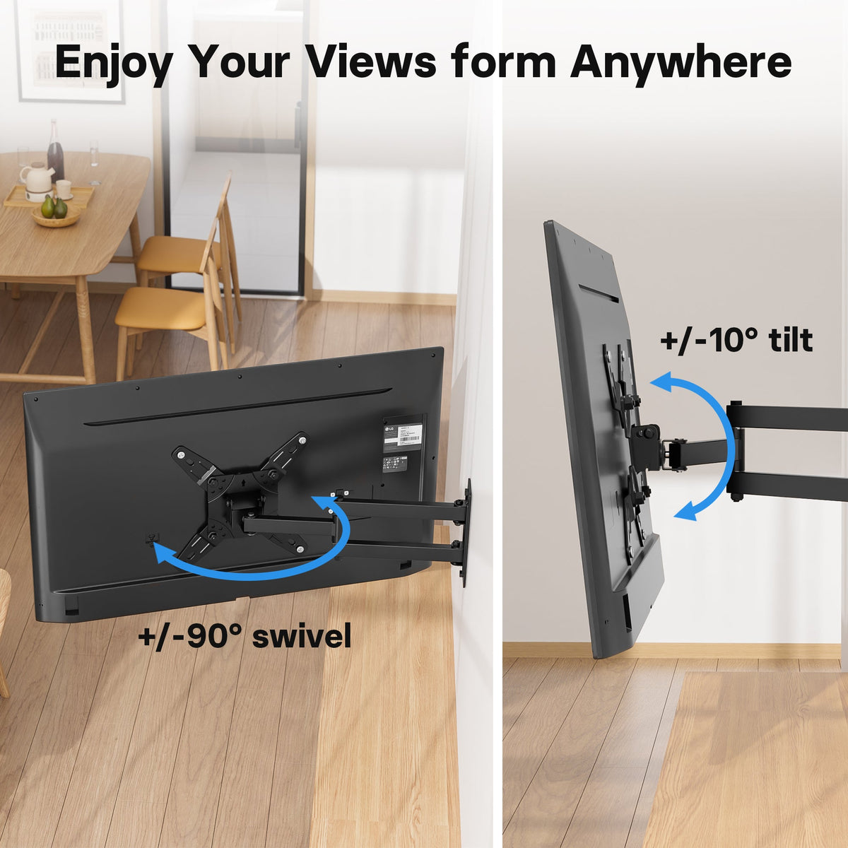 BONTEC TV-Wandhalterung für die meisten 13-42 Zoll Flach- und Curved-Fernseher bis 25kg, voll bewegliche TV-Halterung mit Neige-, Schwenk- und 360°-Drehfunktion, Max. VESA 200x200mm
