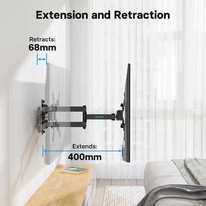 BONTEC TV-Wandhalterung für die meisten 13-42 Zoll Flach- und Curved-Fernseher bis 25kg, voll bewegliche TV-Halterung mit Neige-, Schwenk- und 360°-Drehfunktion, Max. VESA 200x200mm