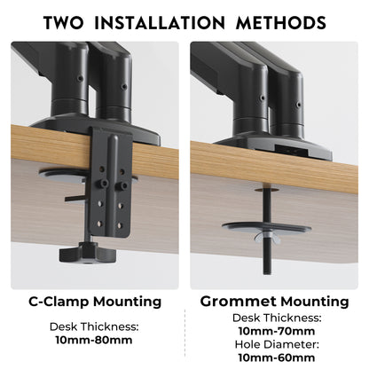 BONTEC Dual-Monitorhalterung für 24-34 Zoll Bildschirme, verstellbarer Gasfeder-Monitorarm Schreibtischhalterung, volle Bewegungsfreiheit, VESA 75x75 100x100, C-Klemme, ergonomisch für Büro oder Gaming, Kabelmanagement