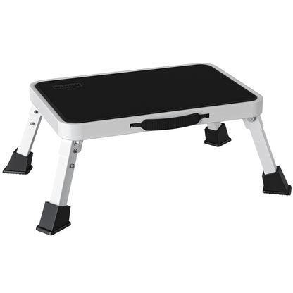 BONTEC Klapptritt, Metall-Trittleiter bis 150kg, rutschfeste Plattform für Erwachsene & Kinder, leicht & faltbar, tragbarer Tritt für Küche, Bad, Wohnmobil, Camping, Büro, Wohnzimmer, Weiß