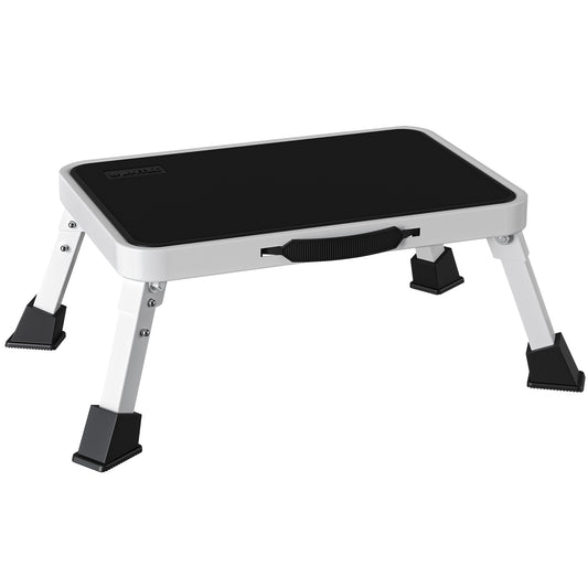 BONTEC Klapptritt, Metall-Trittleiter bis 150kg, rutschfeste Plattform für Erwachsene & Kinder, leicht & faltbar, tragbarer Tritt für Küche, Bad, Wohnmobil, Camping, Büro, Wohnzimmer, Weiß