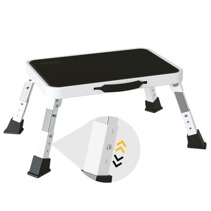 BONTEC Klappbarer Tritthocker, Metall-Trittleiter bis 150 kg, rutschfeste Plattform für Erwachsene und Kinder, leicht und faltbar, tragbarer Tritt für Küche, Bad, Wohnmobil, Camping, Büro, Wohnzimmer, Weiß