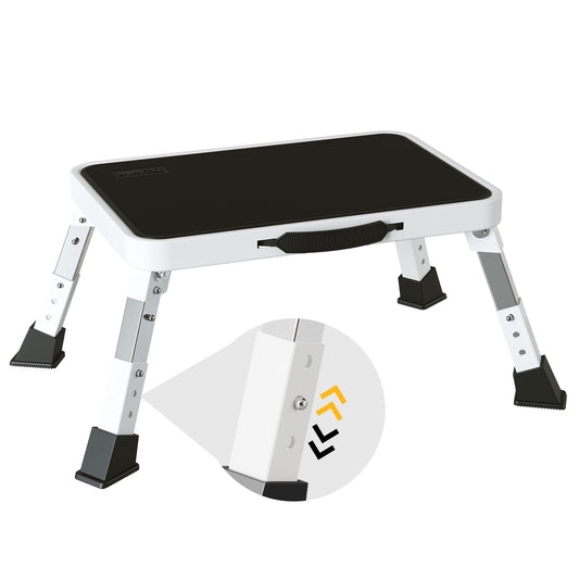 BONTEC Klappbarer Tritthocker, Metall-Trittleiter bis 150 kg, rutschfeste Plattform für Erwachsene und Kinder, leicht und faltbar, tragbarer Tritt für Küche, Bad, Wohnmobil, Camping, Büro, Wohnzimmer, Weiß