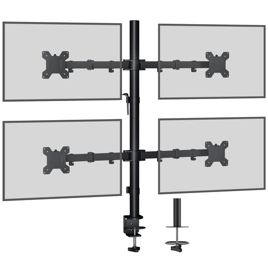 BONTEC Quad Vierfach-Schreibtischhalterung Ergonomischer LCD-Computermonitorhalter Neigung Schwenkbar Drehbar 13"-27" Bildschirm TV