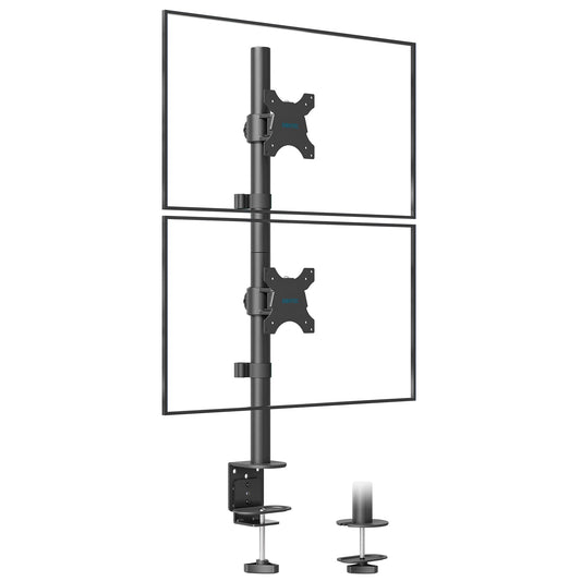 BONTEC Vertikale Doppelmonitor-Tischhalterung für 13-34-Zoll-Bildschirme, unterstützt bis zu 10 kg, mit voller Bewegungsfreiheit, zwei Installationsoptionen und integriertem Kabelmanagement