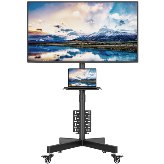 BONTEC Mobiler TV-Ständer mit Lochwand-Aufbewahrung für 23–60 Zoll Fernseher, Höhenverstellbarer TV-Rollwagen mit neigbarer Halterung, Tragkraft 40kg, Max VESA 400x400mm, arretierbare Metallrollen, Metallablage & Kabelmanagement