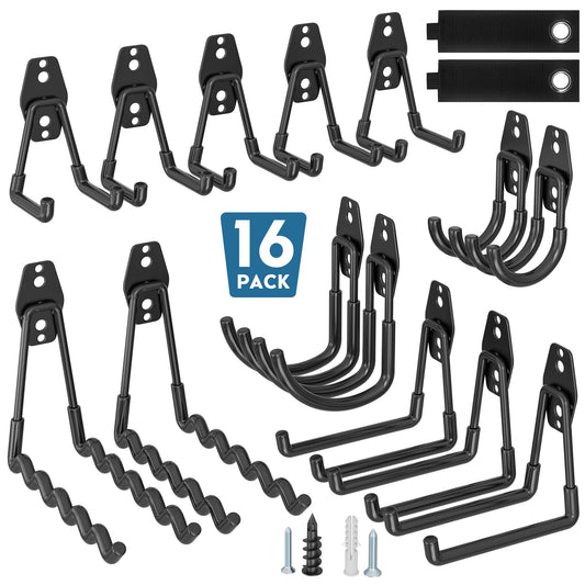 BONTEC Schwerlast-Garagenhaken, Schwarz, Stahl, Wandmontage mit rutschfester Beschichtung, hält 211 kg in Ziegelwänden, 502 kg in Trockenbauwänden, U J S Designs zur Werkzeugaufbewahrung, Fahrradhaken, Leiterhalterung, einfache Installation
