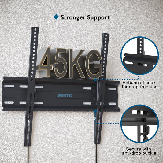 BONTEC Ultraschlanke TV-Wandhalterung, neigbare TV-Halterung für 23-60 Zoll Flach- und Curved-TVs, Wandabstand nur 30 mm, universelle TV-Halterung für 45 kg, max. VESA 400x400 mm, sichere Verriegelung