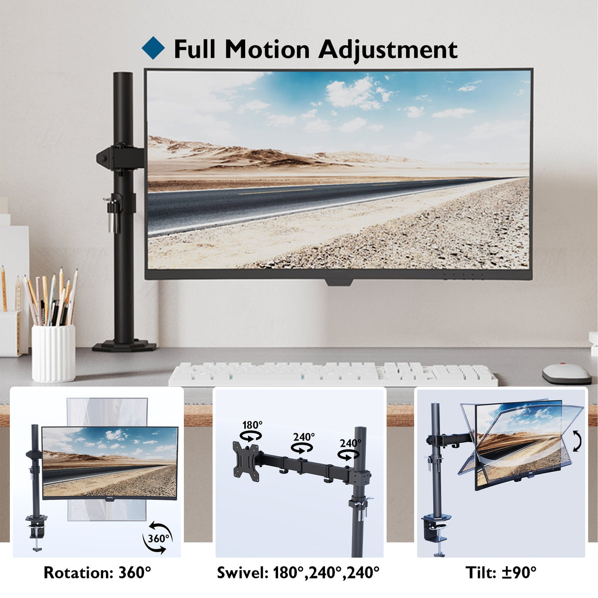 BONTEC Einzelmonitorarm-Tischhalterung für 13-32 Zoll LCD-LED-Bildschirme