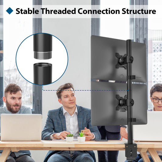 BONTEC Vertikale Doppelmonitor-Tischhalterung für 13-34-Zoll-Bildschirme, unterstützt bis zu 10 kg, mit voller Bewegungsfreiheit, zwei Installationsoptionen und integriertem Kabelmanagement