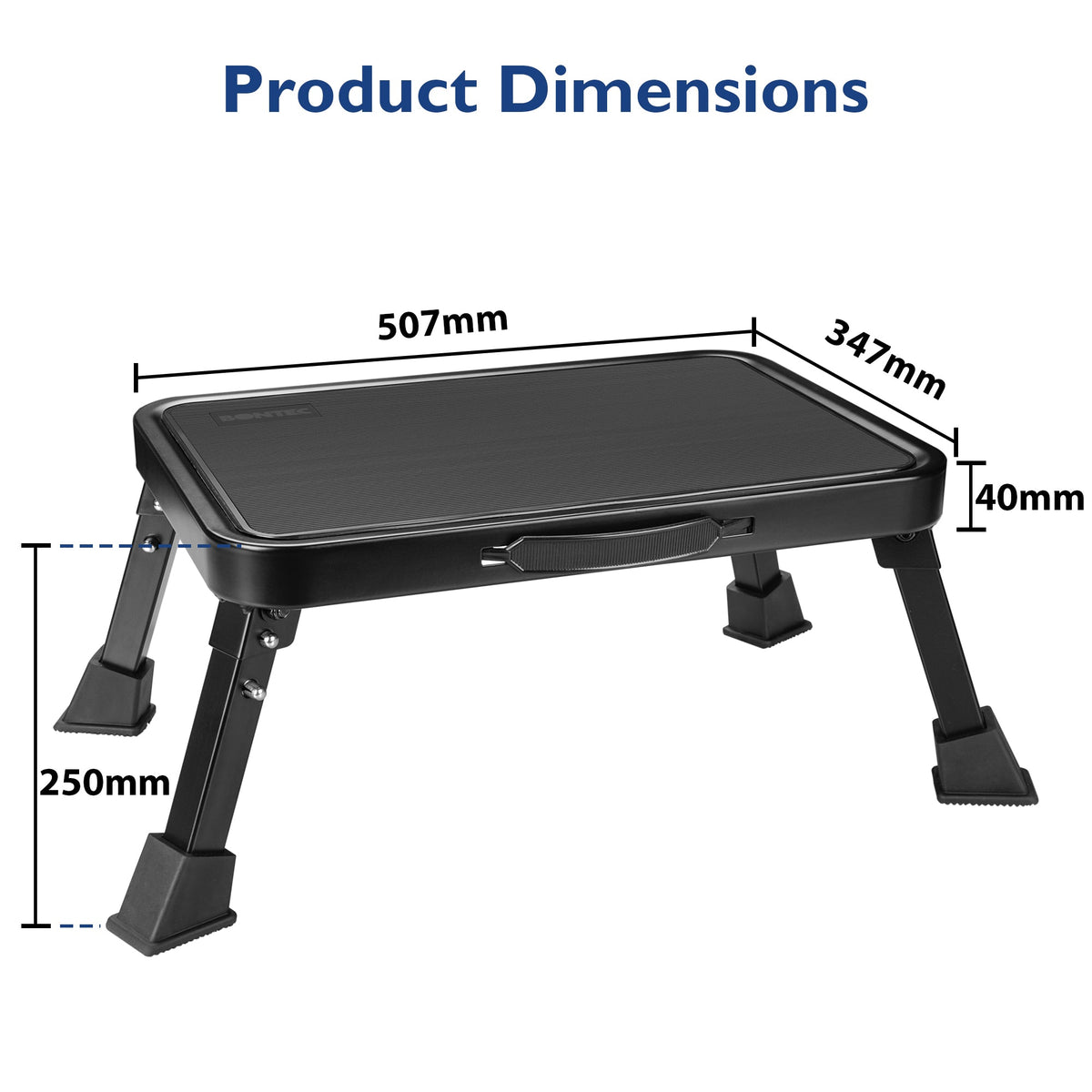 BONTEC Klapptritt, robuster Metall-Klapptritt bis 150 kg, Trittleiter mit rutschfester Plattform für Erwachsene und Kinder, ideal für Küche, Bad, Wohnmobil, Camping, Büro, Wohnzimmer