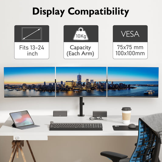 BONTEC Dreifach-Monitorständer für 3 Monitore 13-24 Zoll