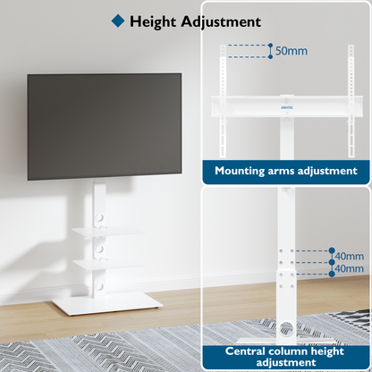 BONTEC Universal Boden-TV-Ständer für 30-70 Zoll LED OLED LCD Plasma Flach- und Curved-Bildschirme, höhenverstellbarer hoher TV-Ständer mit 3-lagigen gehärteten Glasablagen bis zu 40 kg, maximale VESA 600x400mm