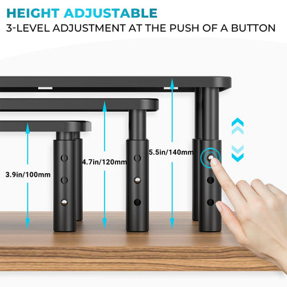 BONTEC Metall Monitorständer, Höhenverstellbarer Ständer für Schreibtisch, Ergonomischer 3-stufiger Schreibtisch-Organizer mit Kabelmanagement, Laptop- & Computermonitorständer bis 20 kg, 2er-Pack