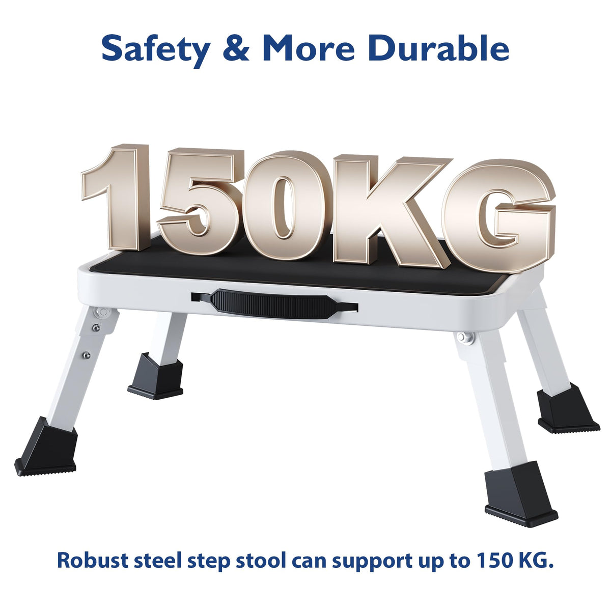 BONTEC Klapptritt, Metall-Trittleiter bis 150kg, rutschfeste Plattform für Erwachsene & Kinder, leicht & faltbar, tragbarer Tritt für Küche, Bad, Wohnmobil, Camping, Büro, Wohnzimmer, Weiß