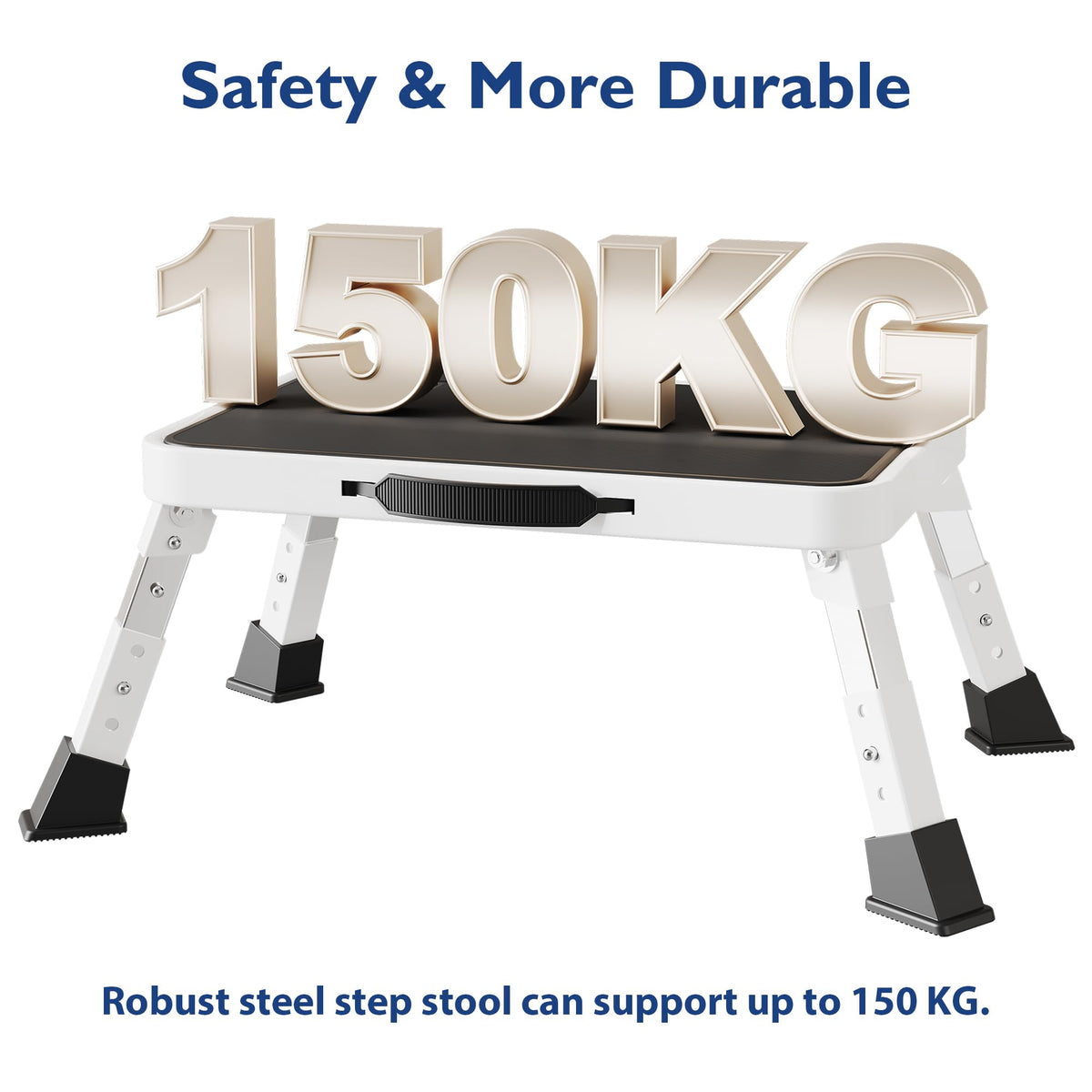 BONTEC Klappbarer Tritthocker, Metall-Trittleiter bis 150 kg, rutschfeste Plattform für Erwachsene und Kinder, leicht und faltbar, tragbarer Tritt für Küche, Bad, Wohnmobil, Camping, Büro, Wohnzimmer, Weiß