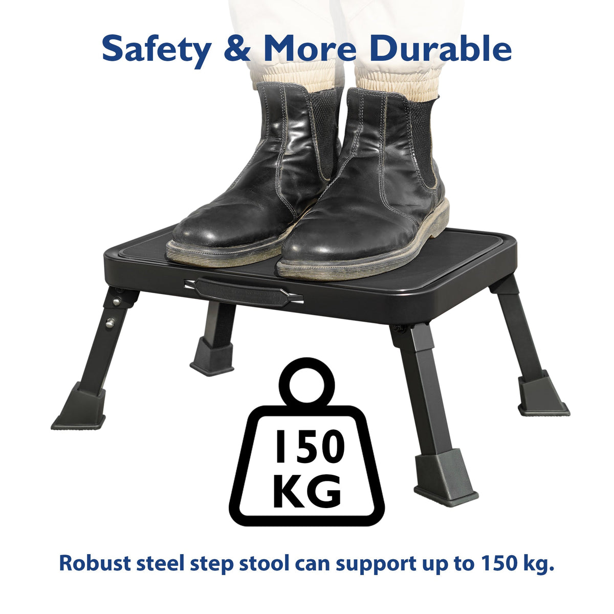 BONTEC Klapptritt, robuster Metall-Klapptritt bis 150 kg, Trittleiter mit rutschfester Plattform für Erwachsene und Kinder, ideal für Küche, Bad, Wohnmobil, Camping, Büro, Wohnzimmer