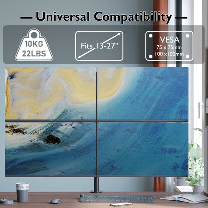 BONTEC Quad Vierfach-Schreibtischhalterung Ergonomischer LCD-Computermonitorhalter Neigung Schwenkbar Drehbar 13"-27" Bildschirm TV