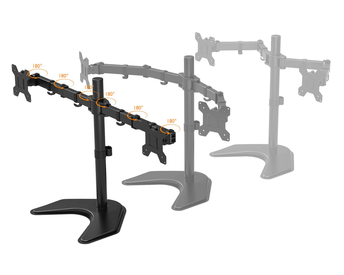 BONTEC Doppelmonitorhalterung für 13-27-Zoll-Bildschirme, verstellbare Tischhalterung mit Neige-, Schwenk- und Drehfunktion, VESA 75x75 & 100x100mm, höhenverstellbar, hält bis zu 10 kg pro Arm, stabile Basis für Zuhause und Büro