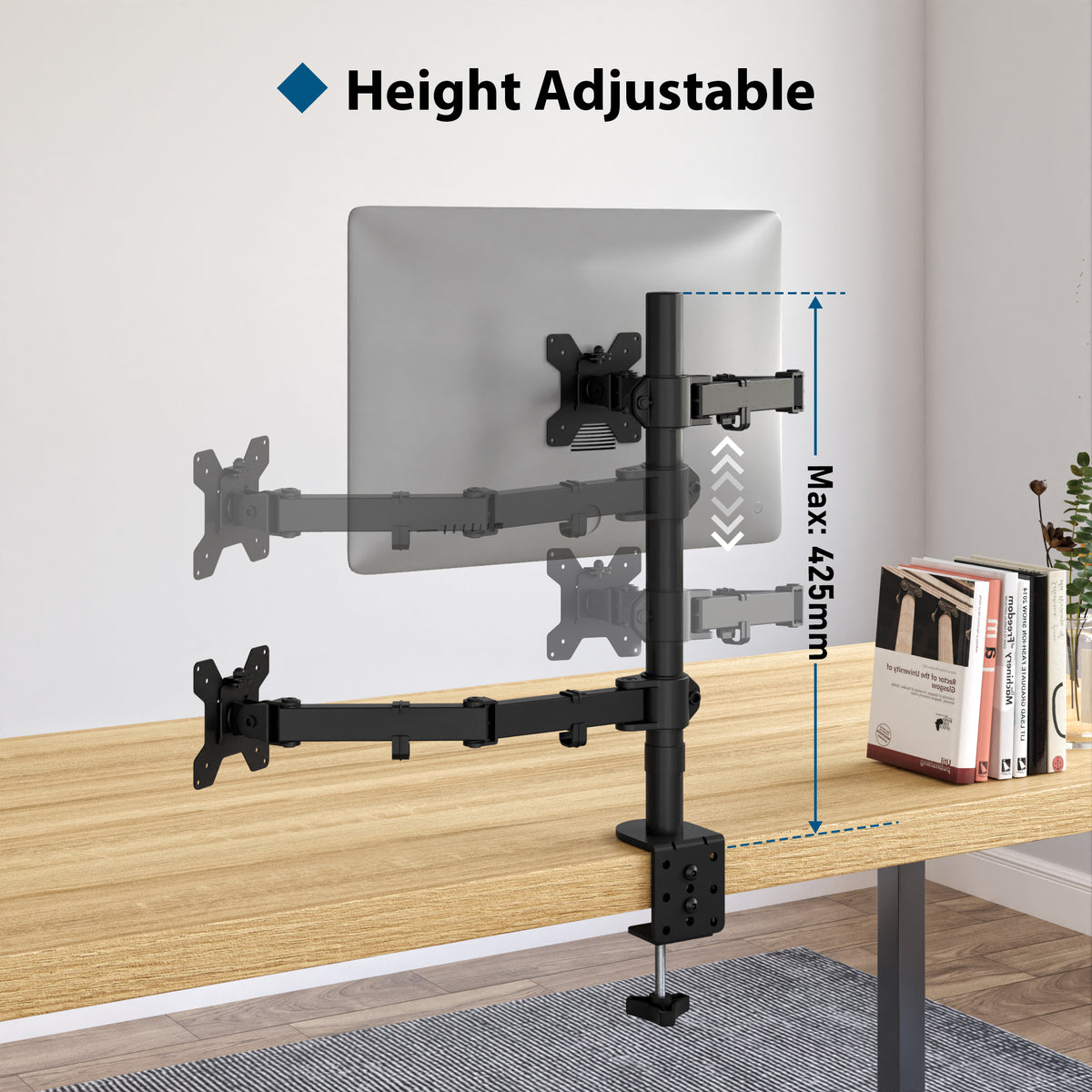 BONTEC Monitorarmhalterung mit Laptop-Fach für 13 bis 27 Zoll LCD LED Bildschirm & bis zu 17 Zoll Notebook, Neig-, Dreh- und Schwenkbar Ergonomischer Tischständer mit Klemme, VESA-Maße: 75x75-100x100mm