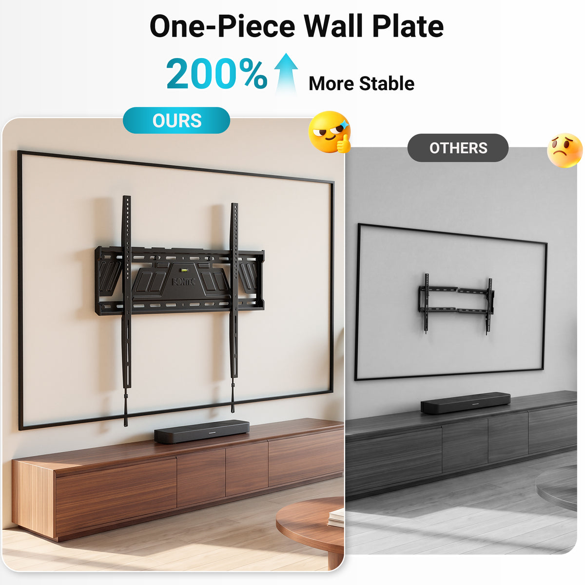 BONTEC feste TV-Wandhalterung für 43 bis 100 Zoll Flach- und Curved-Fernseher, ultraschlank 23 mm flaches Profil, hohe Belastbarkeit 100 kg, maximale VESA 800x600mm, einteilige Platte, sauberes, bündiges Design
