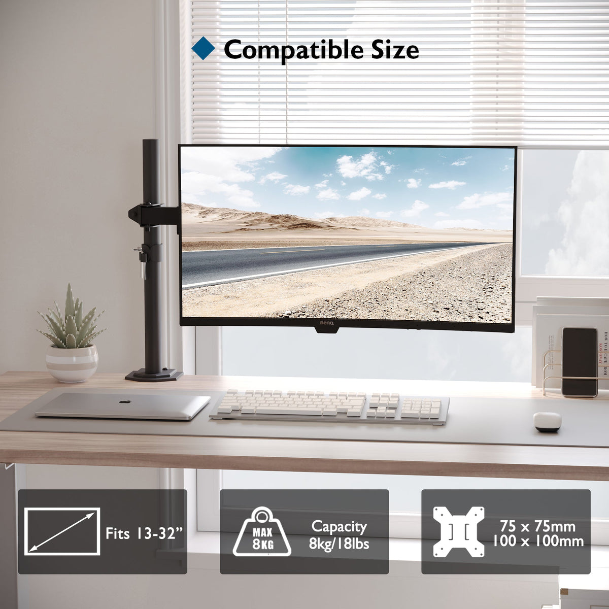 BONTEC Einzelmonitorarm-Tischhalterung für 13-32 Zoll LCD-LED-Bildschirme