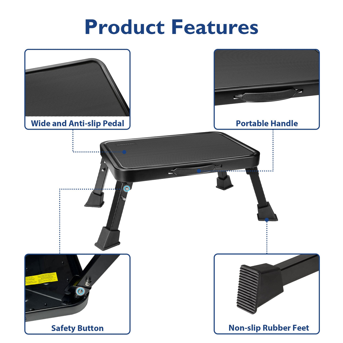 BONTEC Klapptritt, robuster Metall-Klapptritt bis 150 kg, Trittleiter mit rutschfester Plattform für Erwachsene und Kinder, ideal für Küche, Bad, Wohnmobil, Camping, Büro, Wohnzimmer