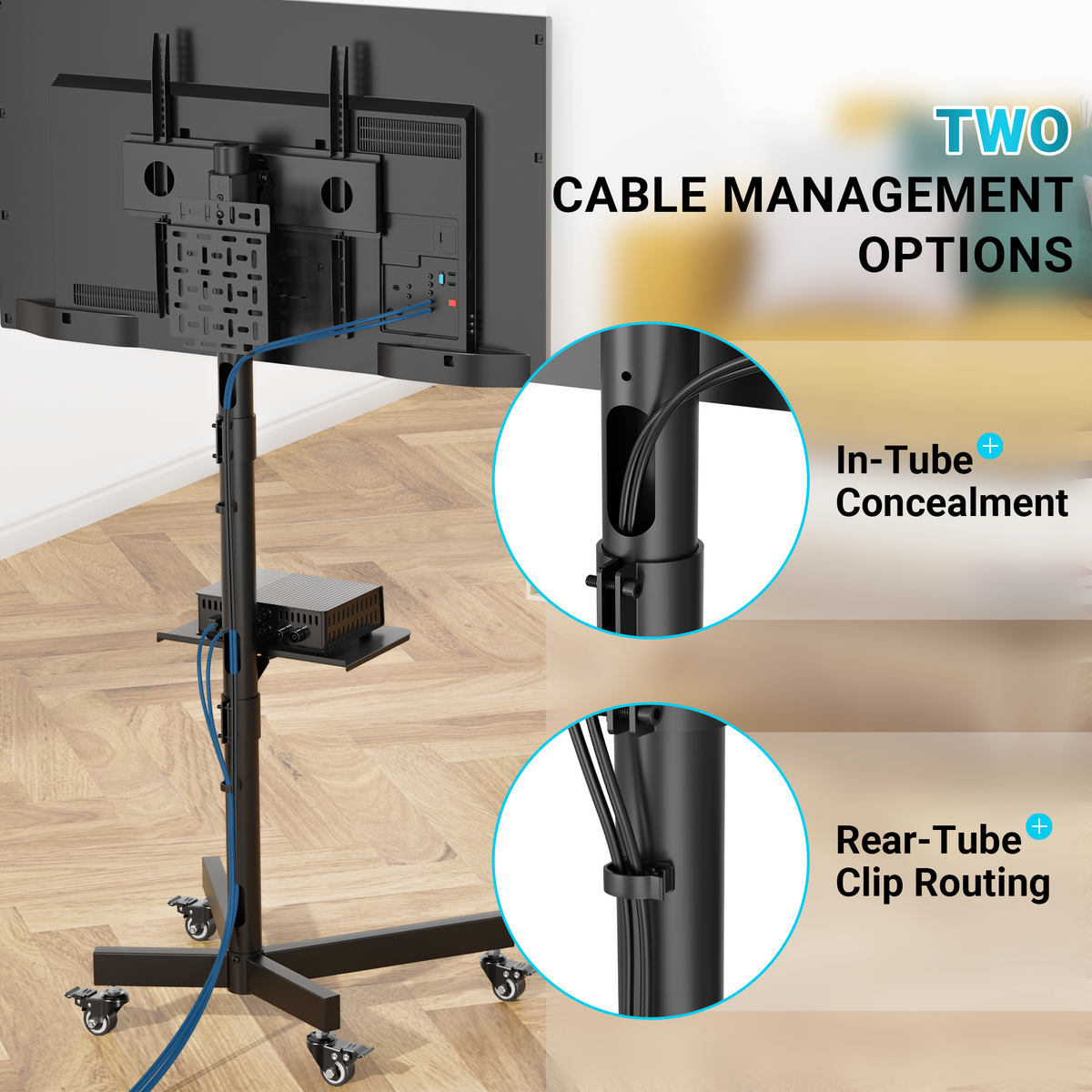 BONTEC Mobiler TV-Ständer mit Lochwand-Aufbewahrung für 23–60 Zoll Fernseher, Höhenverstellbarer TV-Rollwagen mit neigbarer Halterung, Tragkraft 40kg, Max VESA 400x400mm, arretierbare Metallrollen, Metallablage & Kabelmanagement