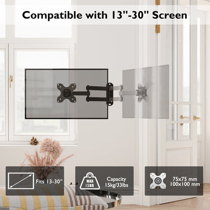 BONTEC Vollbewegliche Gelenk-TV-Wandhalterung für 13''-30'' LCD-LED-Fernseher, neigbar, schwenkbar, ausziehbar, rotierbar, VESA 75x75mm/100x100mm, hält bis zu 15kg