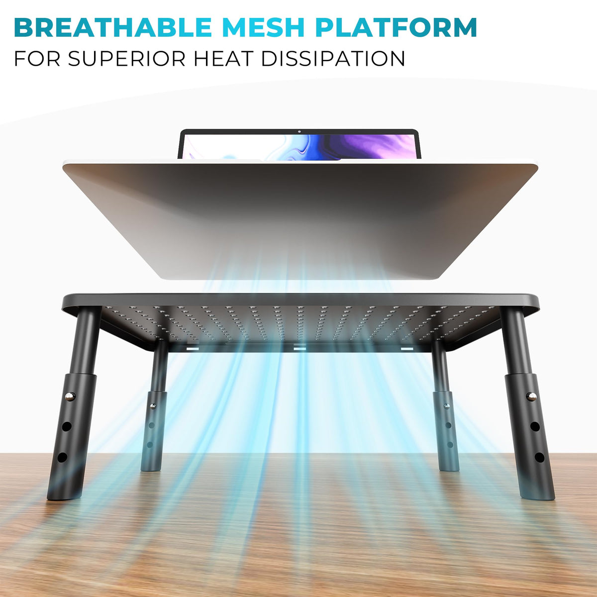 BONTEC Metall Monitorständer, Höhenverstellbarer Ständer für Schreibtisch, Ergonomischer 3-stufiger Schreibtisch-Organizer mit Kabelmanagement, Laptop- & Computermonitorständer bis 20 kg, 2er-Pack
