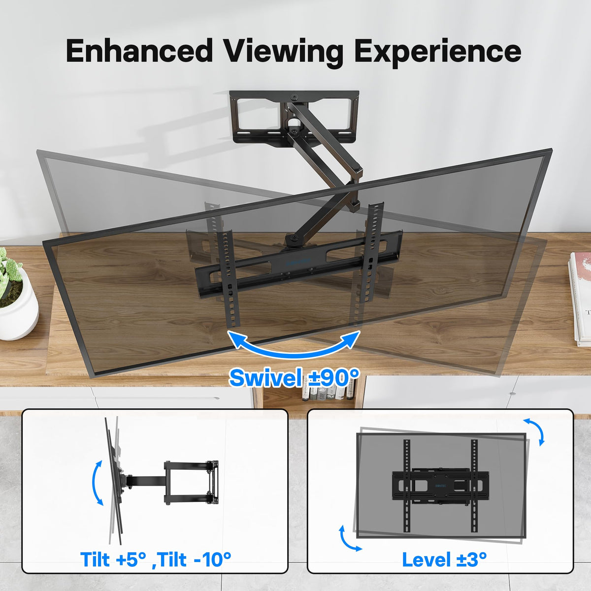 BONTEC TV-Wandhalterung für 26-60 Zoll, mit Schwenk-, Neige- und Ausziehfunktion von 80 bis 500 mm. Bewegliche TV-Wandhalterung mit einer Tragfähigkeit von 40 kg, Max. VESA 400x400, perfekt für die Eckmontage