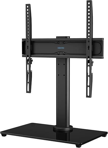 BONTEC Universal Tischfernsehständer mit Schwenkfunktion für 26-55 Zoll LED OLED LCD Plasma Flachbild- und Curved-Bildschirme Höhenverstellbar Glasfuß Max. VESA 400x400mm bis 40KG