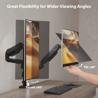 BONTEC Dual Monitor Tischhalterung für 32-Zoll-Bildschirme, ergonomischer Gasfederarm mit Kabelmanagement, neigbar, schwenkbar, drehbar, VESA 75/100 mm