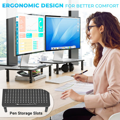 BONTEC Metall Monitorständer, Höhenverstellbarer Ständer für Schreibtisch, Ergonomischer 3-stufiger Schreibtisch-Organizer mit Kabelmanagement, Laptop- & Computermonitorständer bis 20 kg, 2er-Pack