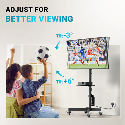 BONTEC Mobiler TV-Ständer mit Lochwand-Aufbewahrung für 23–60 Zoll Fernseher, Höhenverstellbarer TV-Rollwagen mit neigbarer Halterung, Tragkraft 40kg, Max VESA 400x400mm, arretierbare Metallrollen, Metallablage & Kabelmanagement