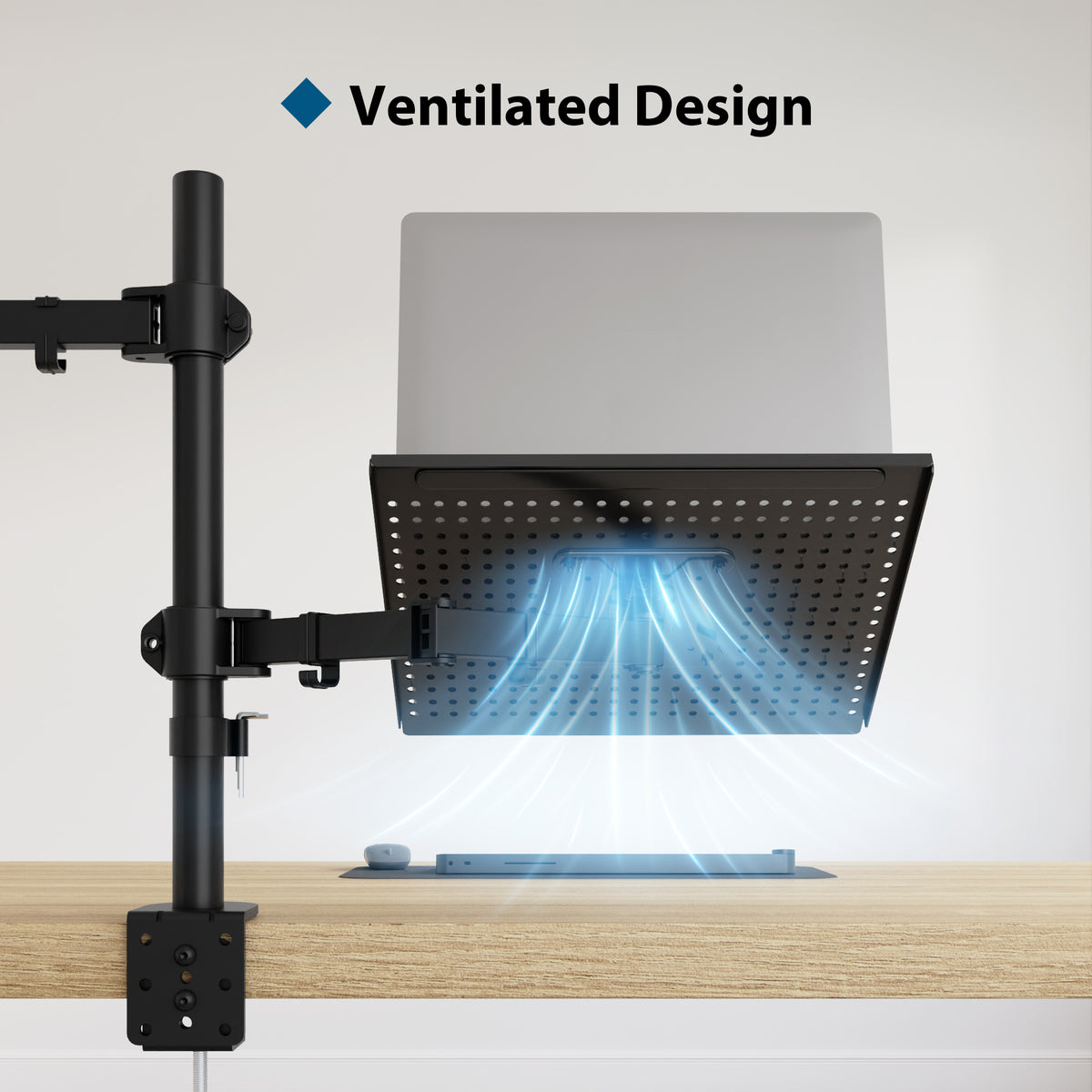 BONTEC Monitorarmhalterung mit Laptop-Fach für 13 bis 27 Zoll LCD LED Bildschirm & bis zu 17 Zoll Notebook, Neig-, Dreh- und Schwenkbar Ergonomischer Tischständer mit Klemme, VESA-Maße: 75x75-100x100mm