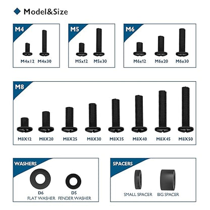 BONTEC Universal TV-Montagehardware-Kit Kompatibel mit den meisten Fernsehern bis zu 80 Zoll, inklusive M4, M5, M6 und M8 TV-Schrauben, Unterlegscheiben und Abstandshaltern, Funktioniert mit jeder TV-Wandhalterung, jedem Monitor und TV-Ständer