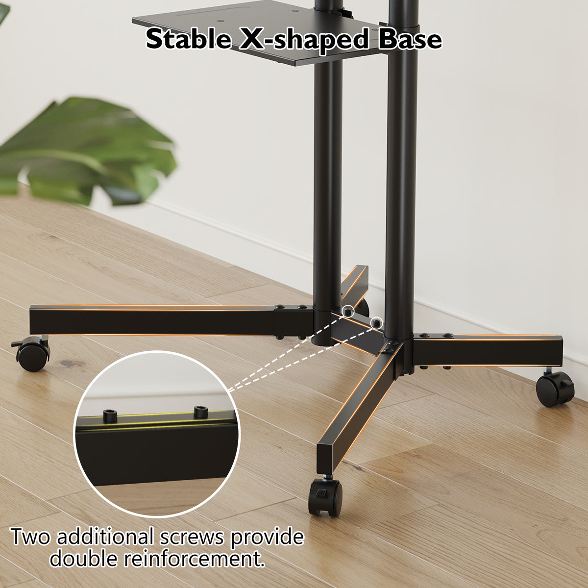 BONTEC Mobiler TV-Ständer auf Rollen, TV-Wagen mit feststellbaren Rollen für 32-85 Zoll LED-, LCD-, OLED-Flach- und Curved-TVs, neigbar, höhenverstellbar, max. VESA 600x400mm, 55kg Traglast, Laptopablage