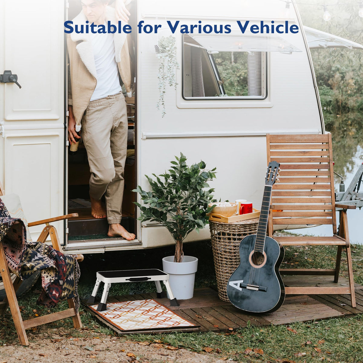 BONTEC Klapptritt, Metall-Trittleiter bis 150kg, rutschfeste Plattform für Erwachsene & Kinder, leicht & faltbar, tragbarer Tritt für Küche, Bad, Wohnmobil, Camping, Büro, Wohnzimmer, Weiß