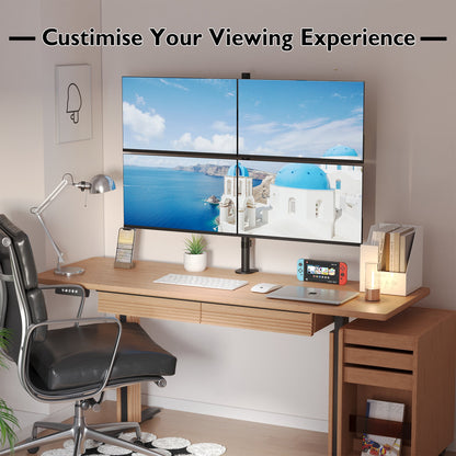 BONTEC Quad Vierfach-Schreibtischhalterung Ergonomischer LCD-Computermonitorhalter Neigung Schwenkbar Drehbar 13"-27" Bildschirm TV