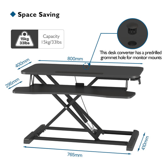 BONTEC Stehschreibtischaufsatz, 80 cm höhenverstellbare zweistufige Workstation, ergonomischer Sitz-Steh-Schreibtischaufsatz für PC, Laptop, Tastatur, kompatibel mit Monitorständern, bis zu 15 kg, Home Office