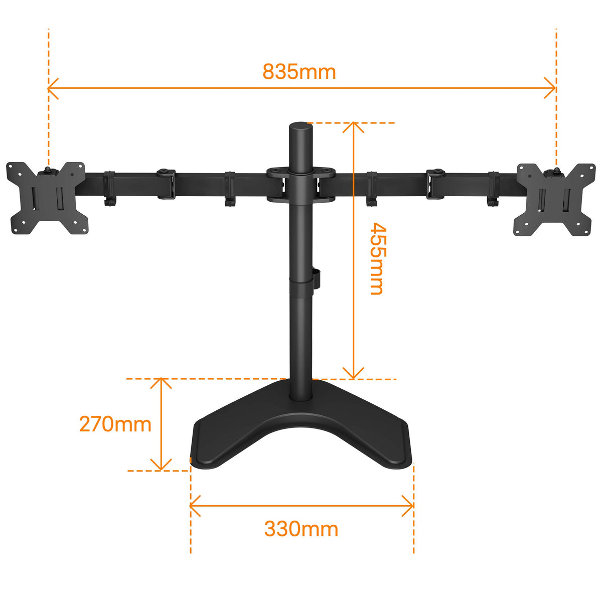 BONTEC Doppelmonitorhalterung für 13-27-Zoll-Bildschirme, verstellbare Tischhalterung mit Neige-, Schwenk- und Drehfunktion, VESA 75x75 & 100x100mm, höhenverstellbar, hält bis zu 10 kg pro Arm, stabile Basis für Zuhause und Büro