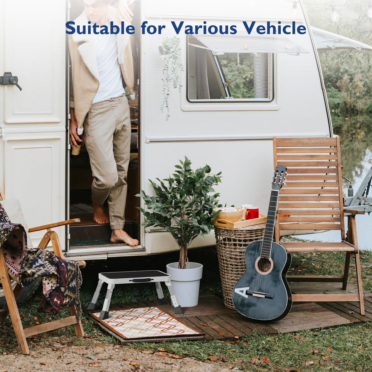 BONTEC Klappbarer Tritthocker, Metall-Trittleiter bis 150 kg, rutschfeste Plattform für Erwachsene und Kinder, leicht und faltbar, tragbarer Tritt für Küche, Bad, Wohnmobil, Camping, Büro, Wohnzimmer, Weiß